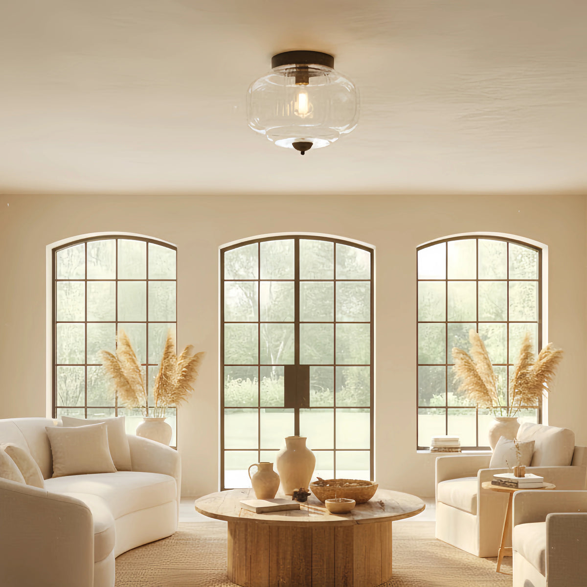 Milk Glass Semi Flush Mount Ceiling Light, Eloise Single-Light Vintage Fixture