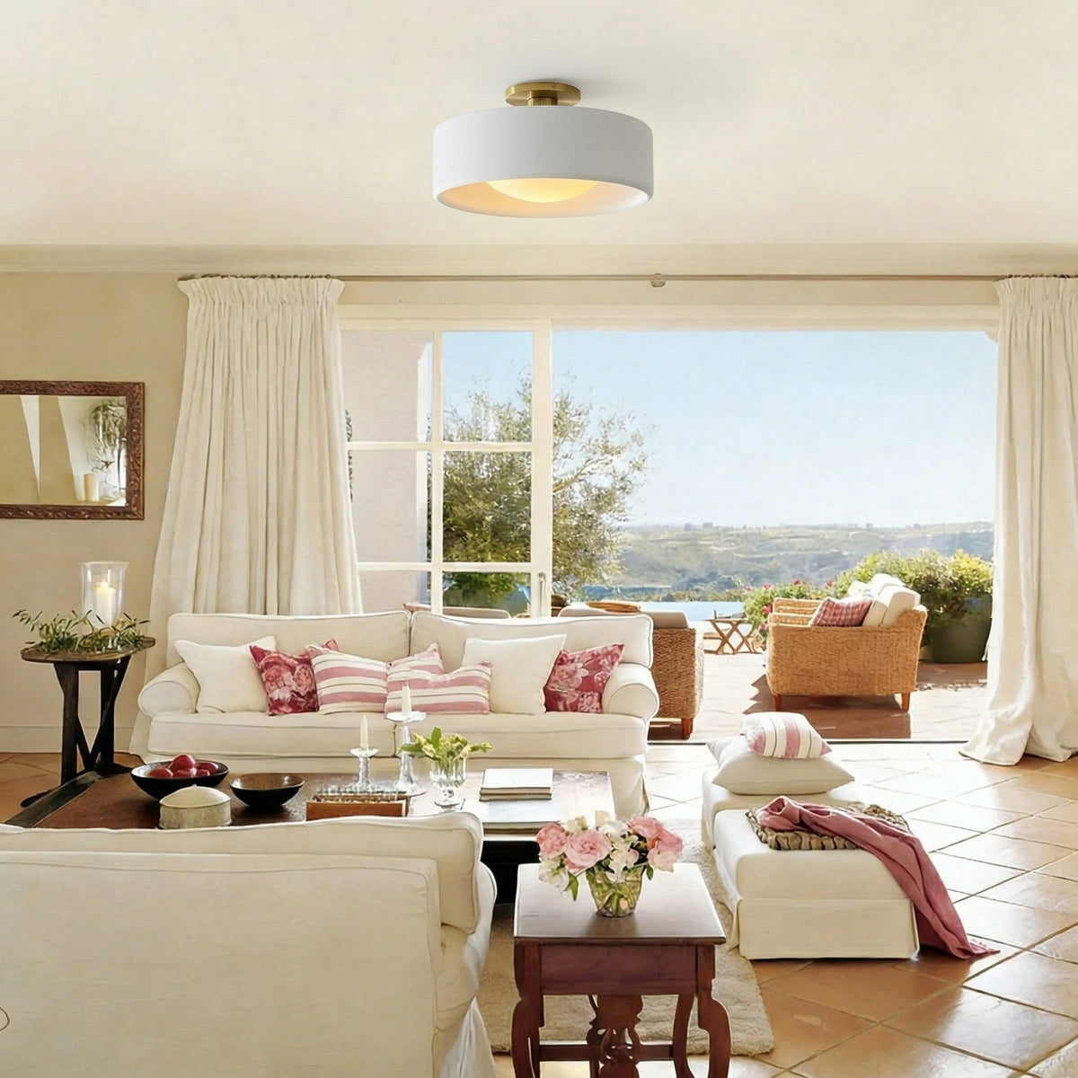Porcelain Semi Flush Mount Ceiling Light, Single-Light Modern Ceramic Fixture