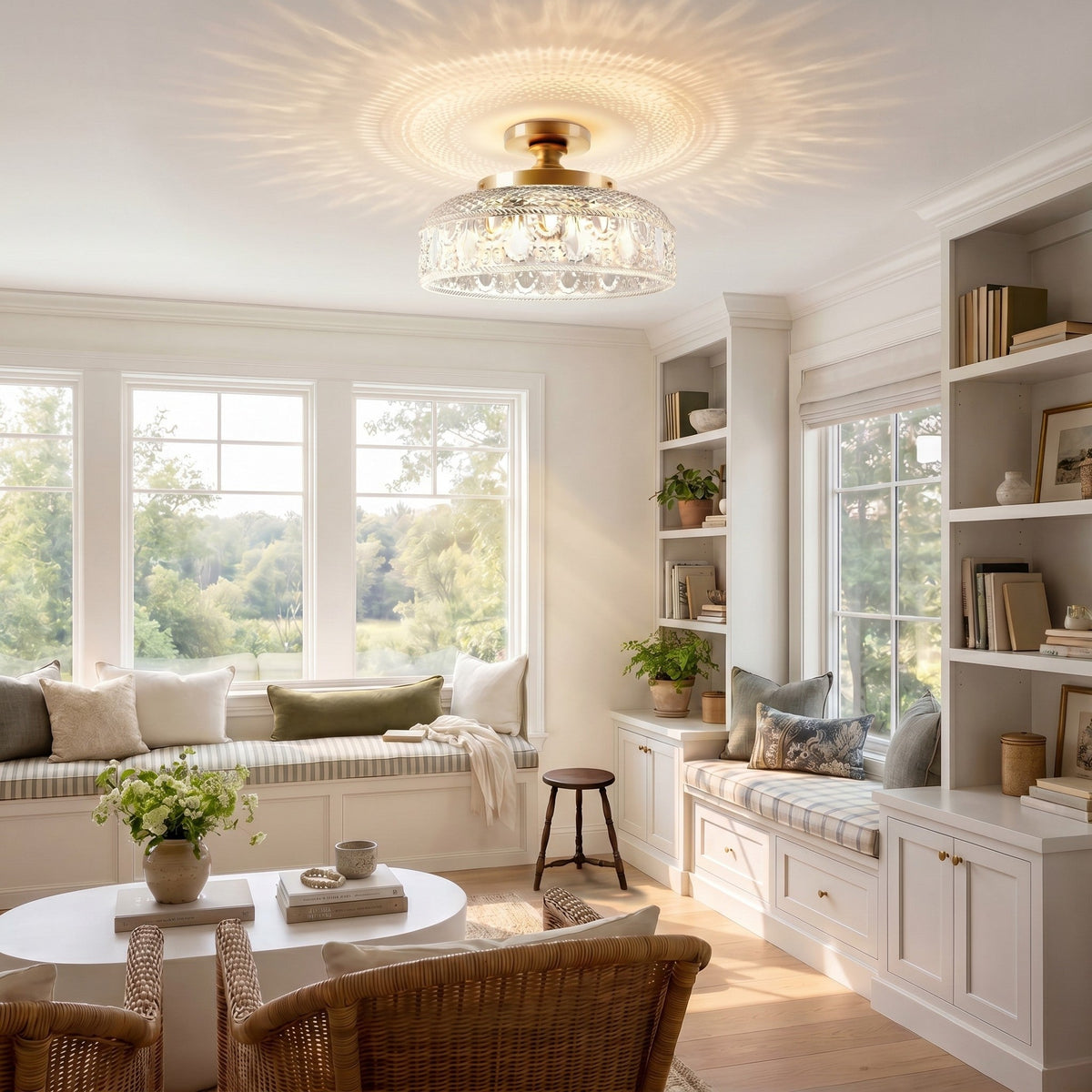 Jules Textured Glass Disc Ceiling Light, Modern Flush Mount Single-Light Fixture