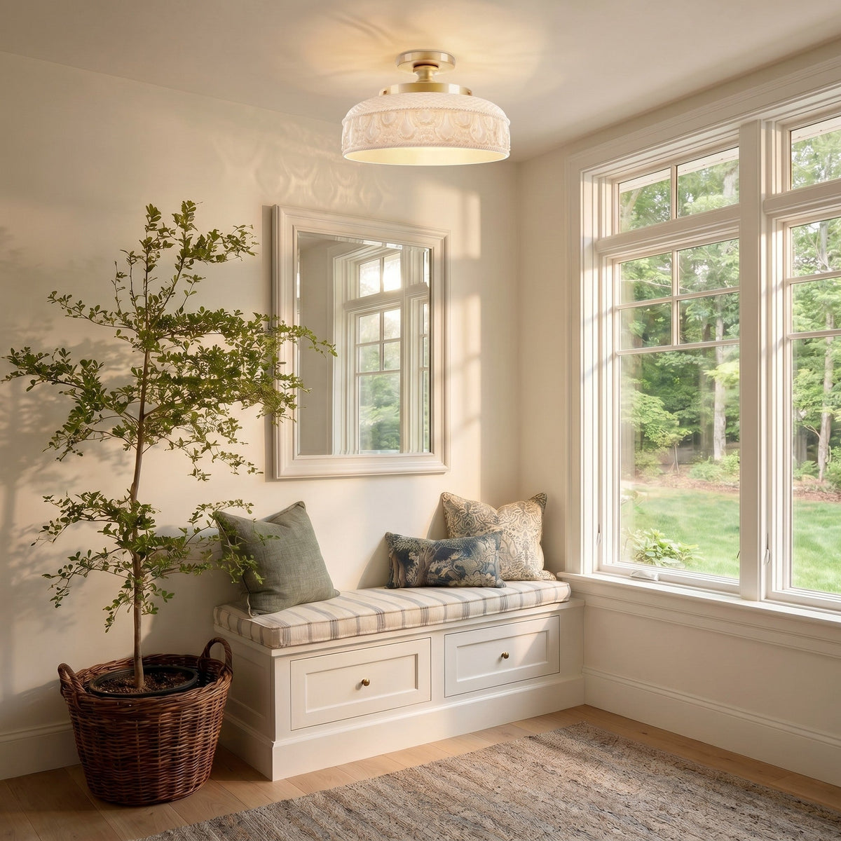 Jules Textured Glass Disc Ceiling Light, Modern Flush Mount Single-Light Fixture