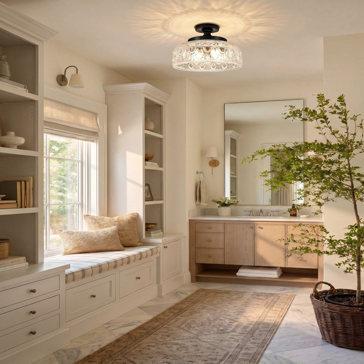 Jules Textured Glass Disc Ceiling Light, Modern Flush Mount Single-Light Fixture