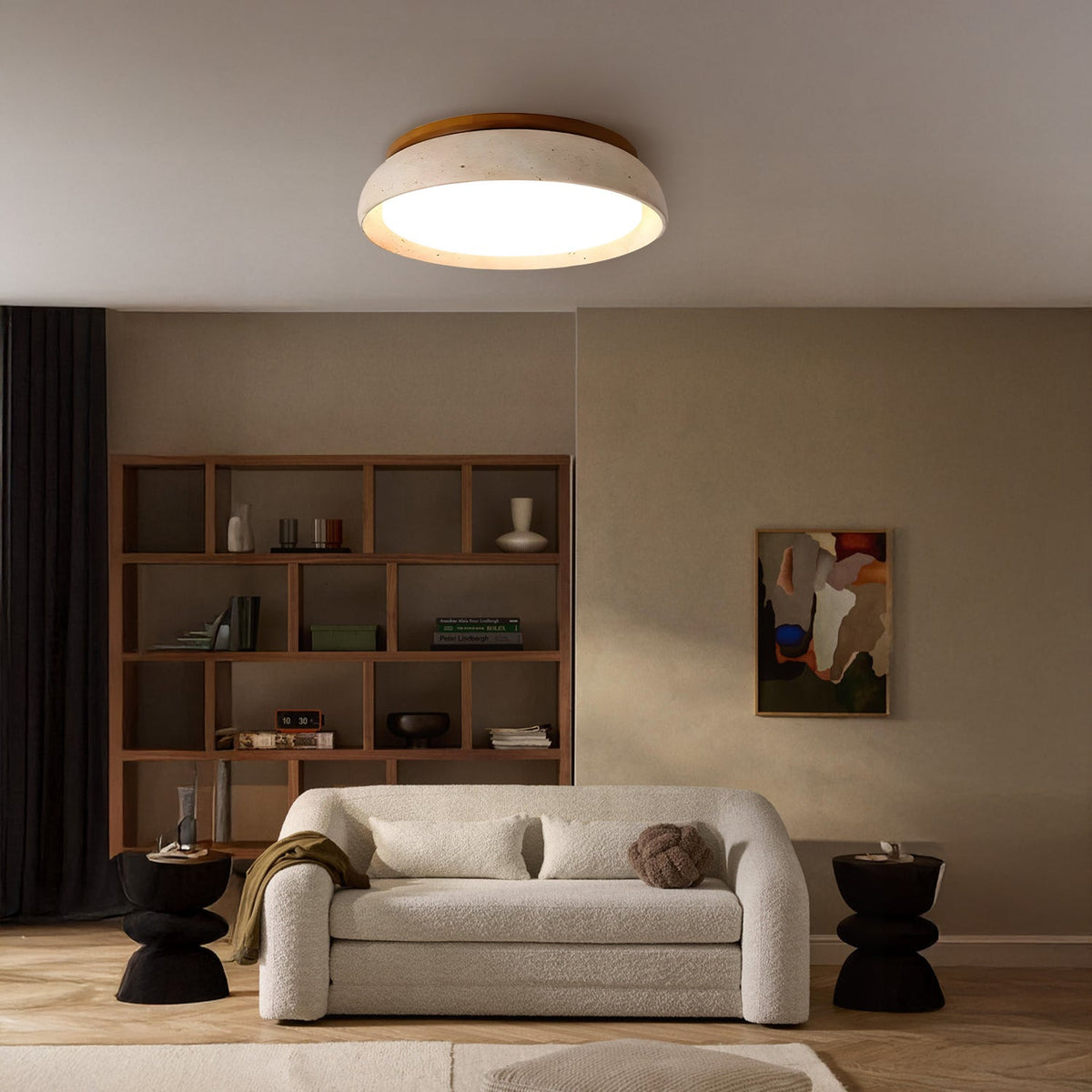 Travertine Flush Mount Ceiling Light, Scandinavian Wabi-Sabi Single-Light Fixture