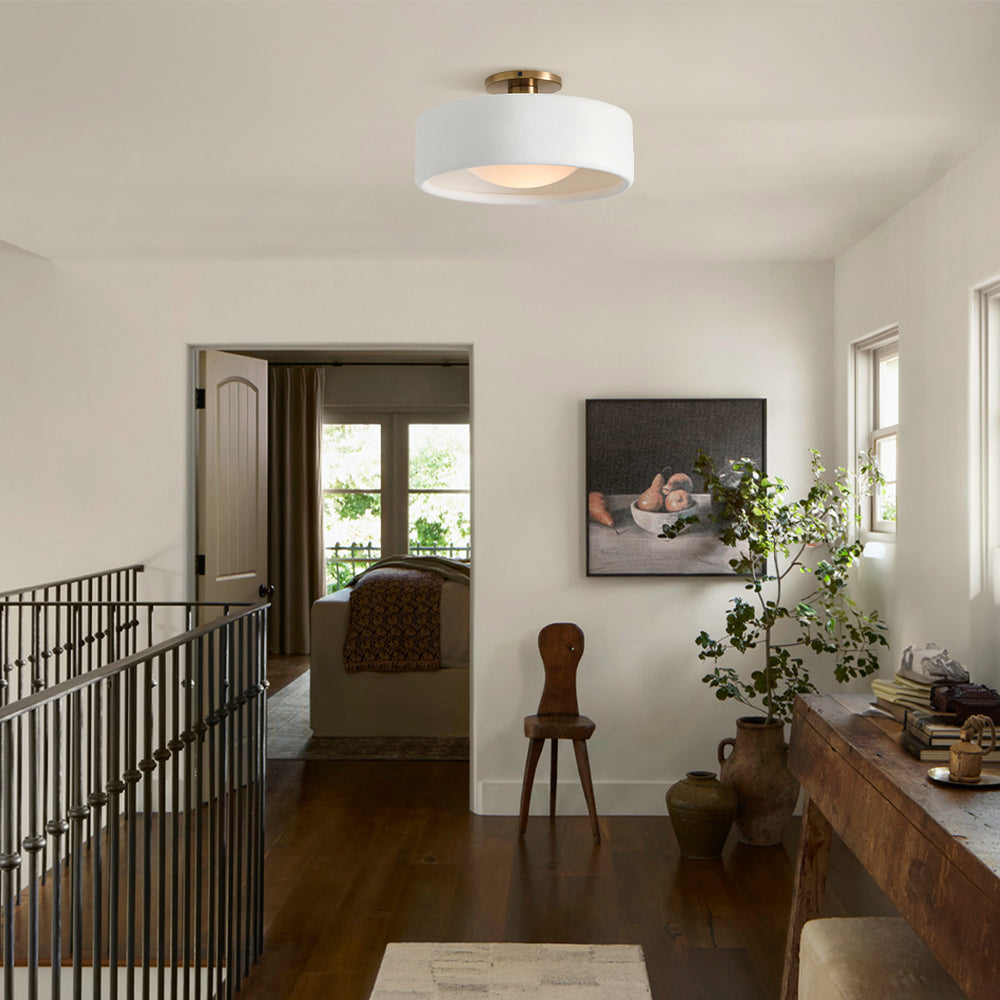 Porcelain Semi Flush Mount Ceiling Light, Single-Light Modern Ceramic Fixture