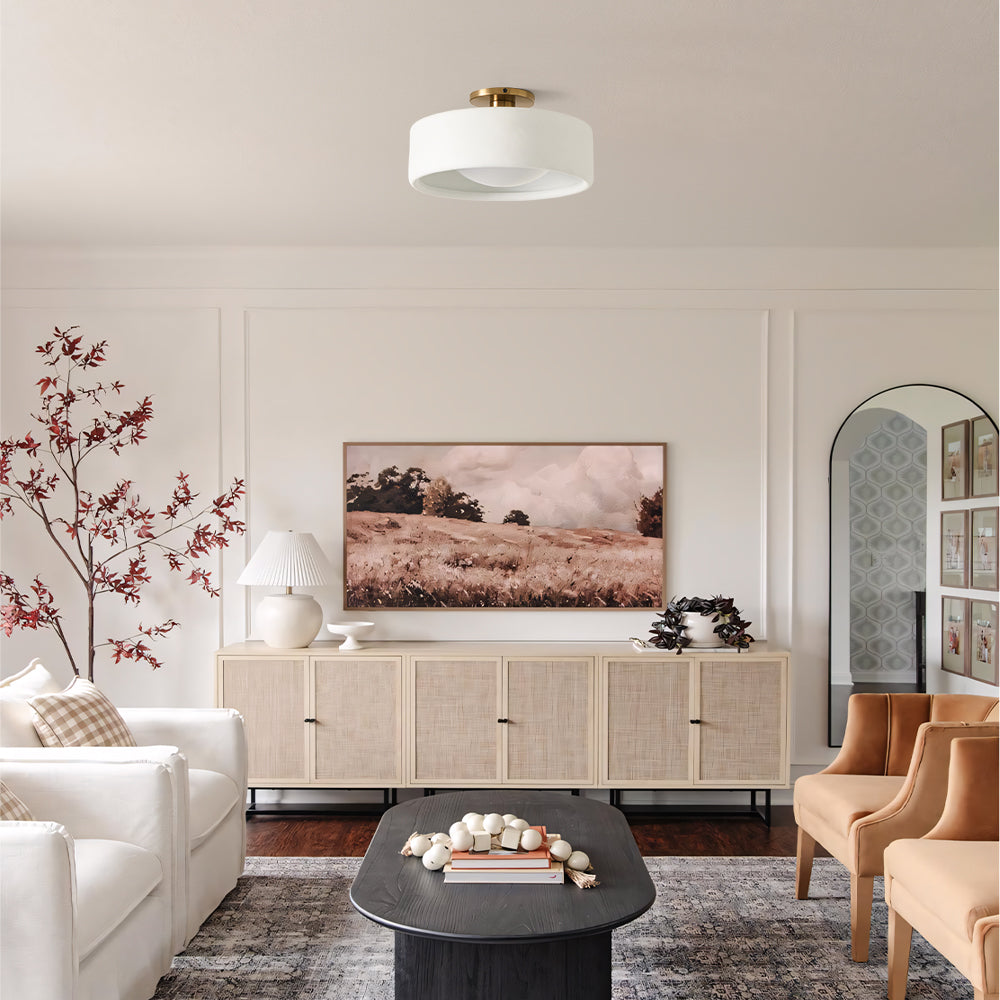 Porcelain Semi Flush Mount Ceiling Light, Single-Light Modern Ceramic Fixture