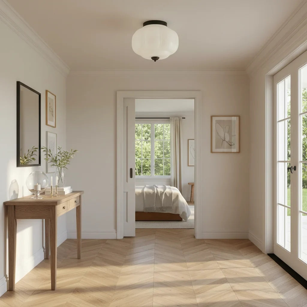 Milk Glass Semi Flush Mount Ceiling Light, Eloise Single-Light Vintage Fixture