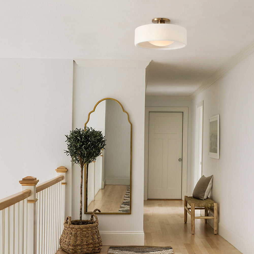 Porcelain Semi Flush Mount Ceiling Light, Single-Light Modern Ceramic Fixture