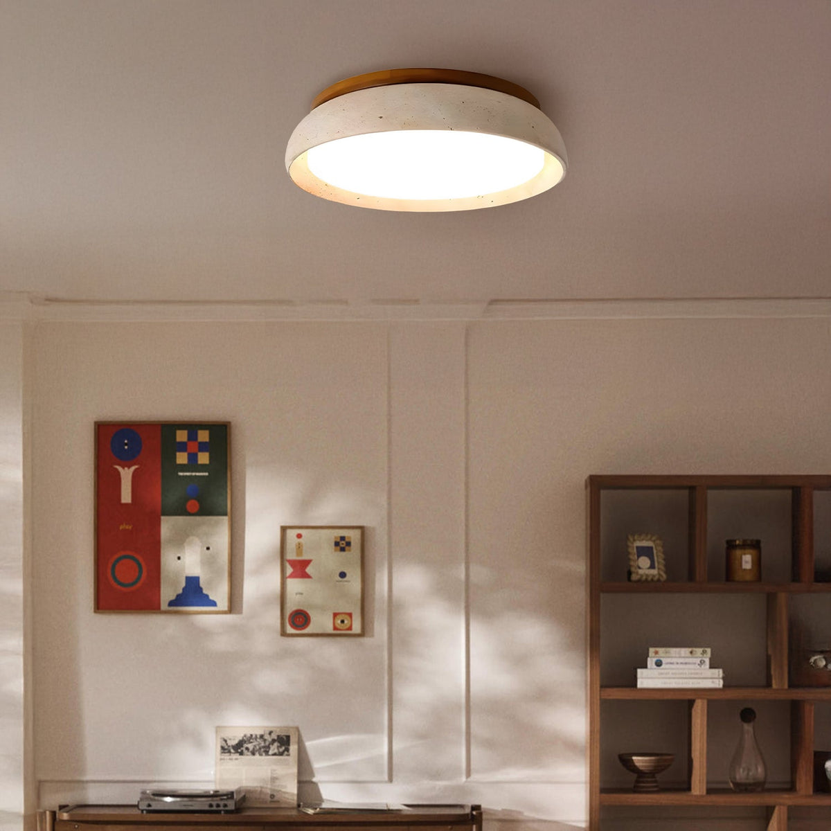 Travertine Flush Mount Ceiling Light, Scandinavian Wabi-Sabi Single-Light Fixture