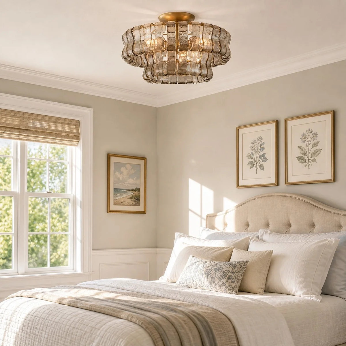 Anew Italian Glass Flush Mount Chandelier, Modern Tiered Glass Fixture