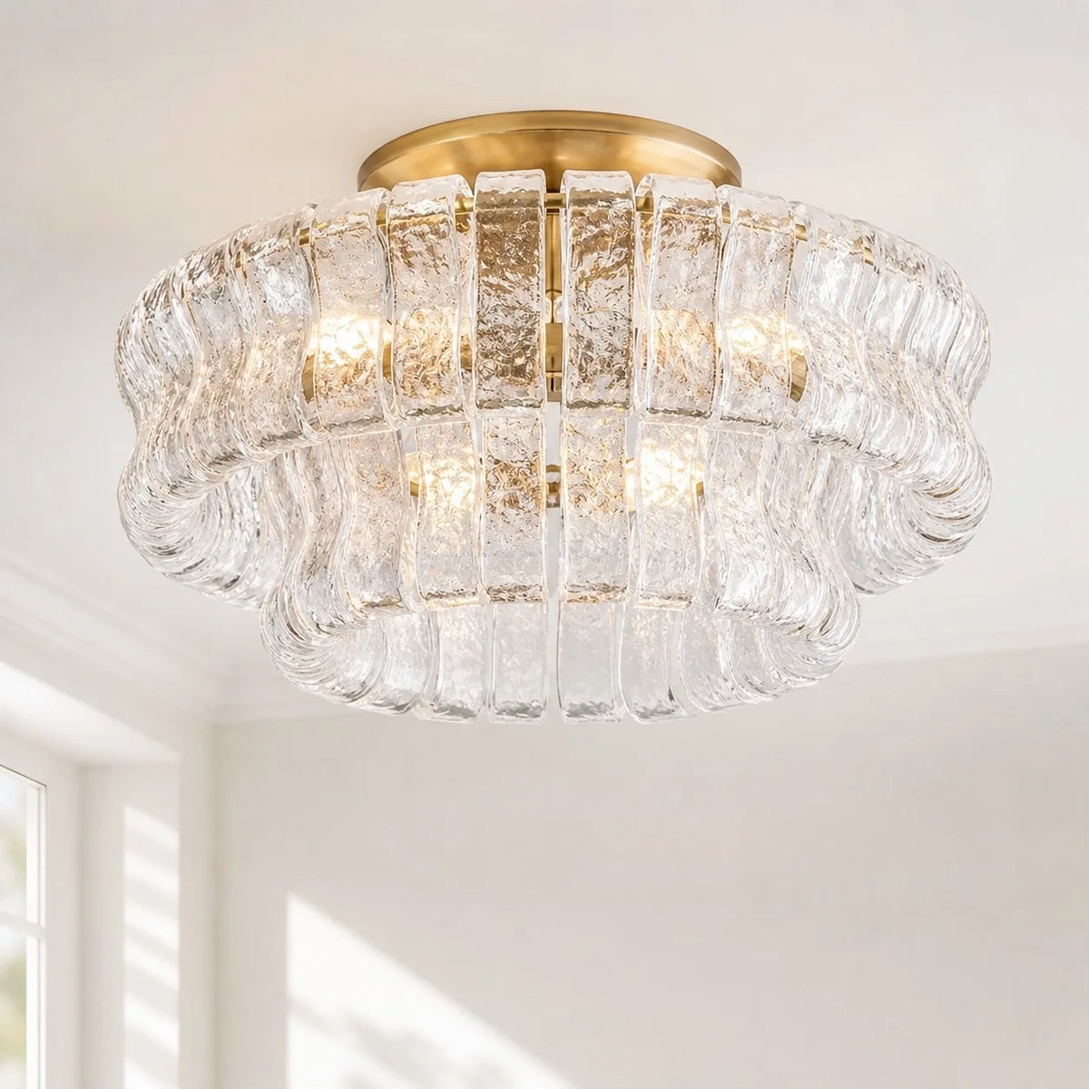 Anew Italian Glass Flush Mount Chandelier, Modern Tiered Glass Fixture