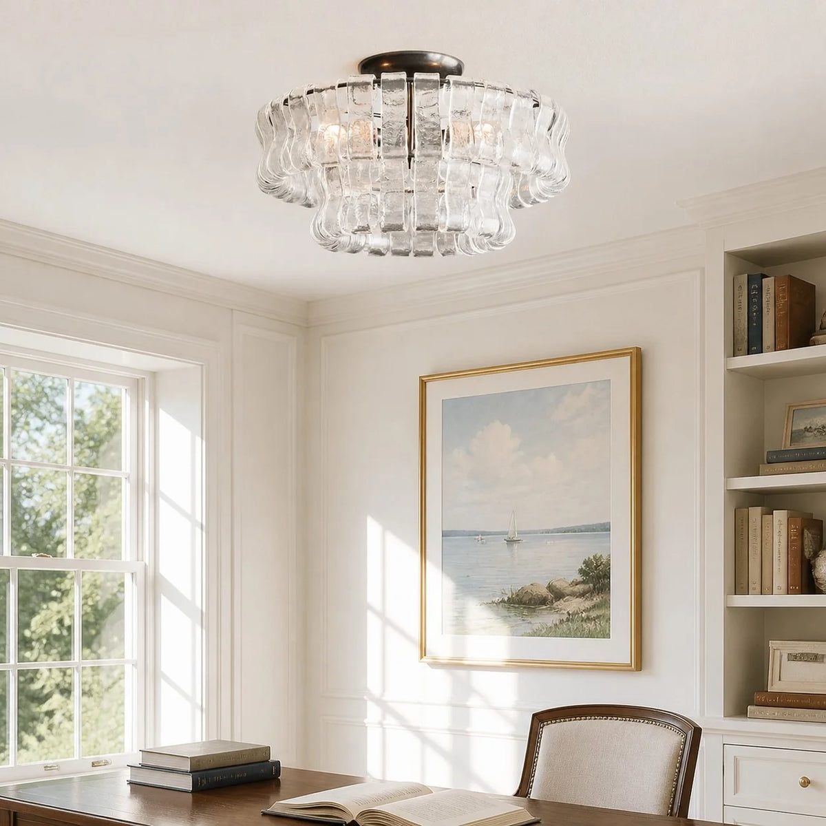 Anew Italian Glass Flush Mount Chandelier, Modern Tiered Glass Fixture