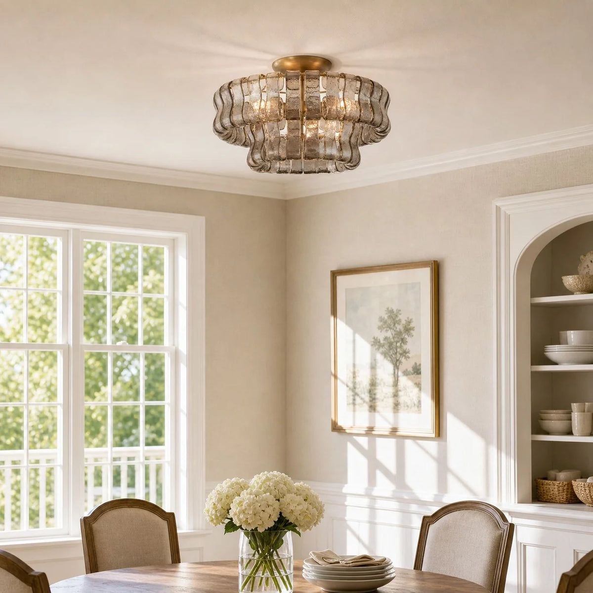 Anew Italian Glass Flush Mount Chandelier, Modern Tiered Glass Fixture