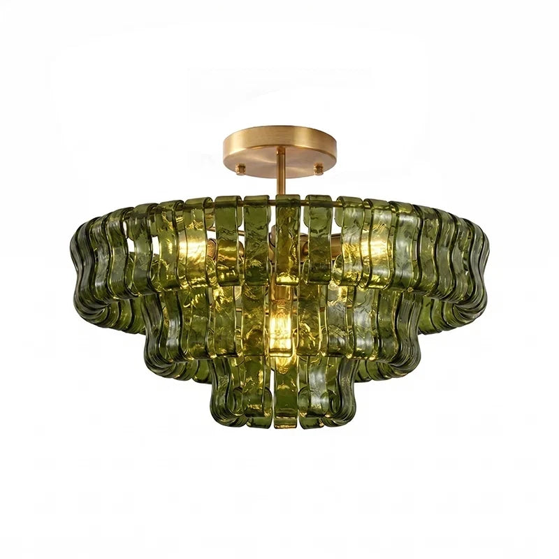 Anew Italian Glass Flush Mount Chandelier, Modern Tiered Glass Fixture