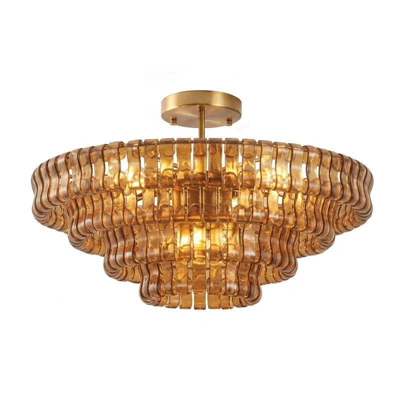 Anew Italian Glass Flush Mount Chandelier, Modern Tiered Glass Fixture