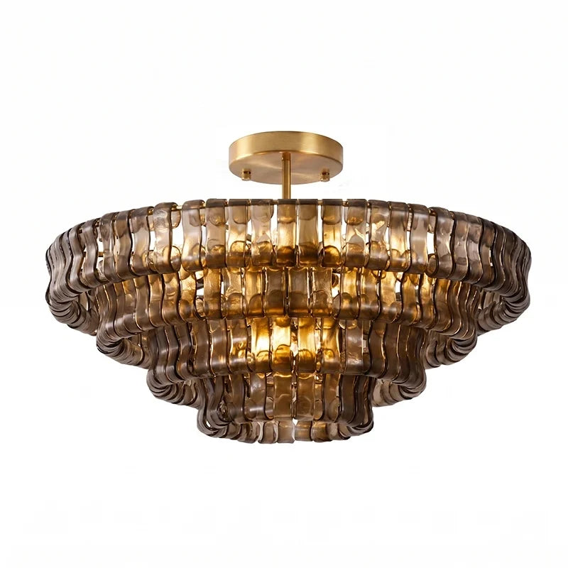 Anew Italian Glass Flush Mount Chandelier, Modern Tiered Glass Fixture