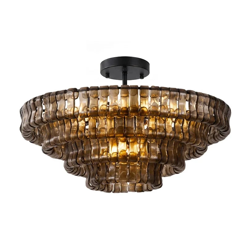 Anew Italian Glass Flush Mount Chandelier, Modern Tiered Glass Fixture
