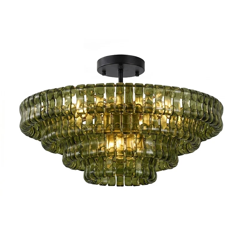 Anew Italian Glass Flush Mount Chandelier, Modern Tiered Glass Fixture