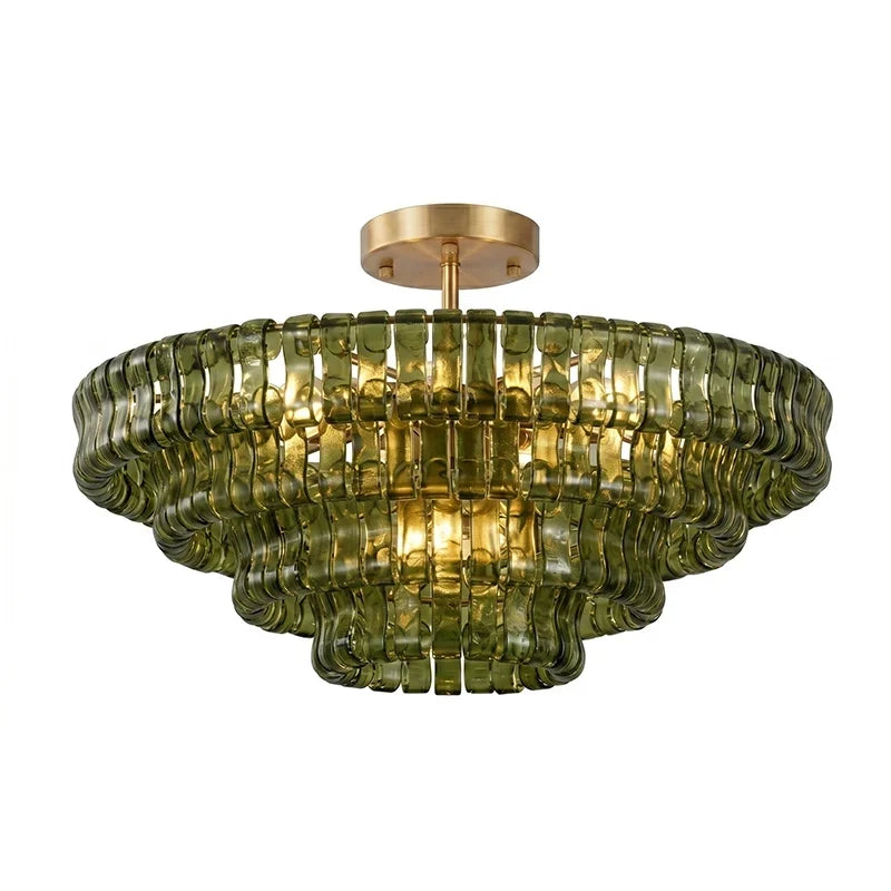 Anew Italian Glass Flush Mount Chandelier, Modern Tiered Glass Fixture