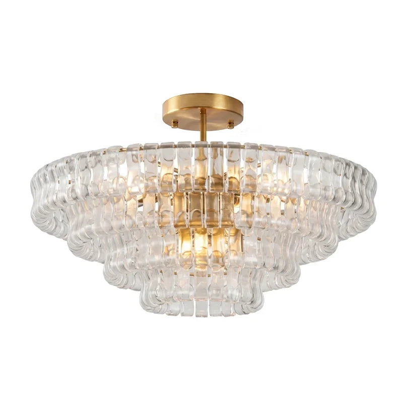 Anew Italian Glass Flush Mount Chandelier, Modern Tiered Glass Fixture