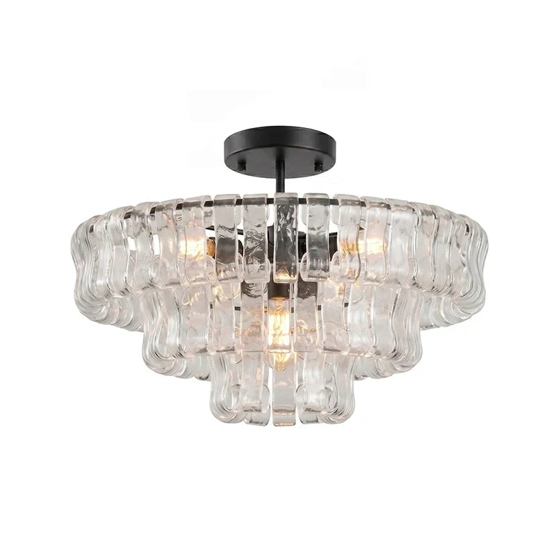 Anew Italian Glass Flush Mount Chandelier, Modern Tiered Glass Fixture