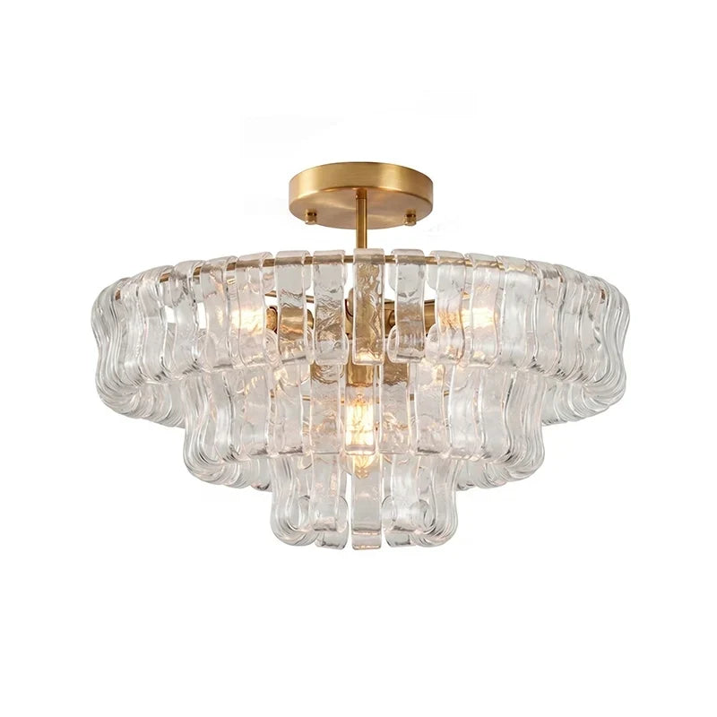 Anew Italian Glass Flush Mount Chandelier, Modern Tiered Glass Fixture