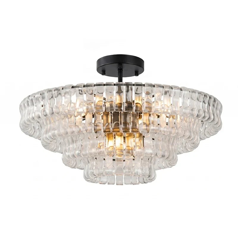 Anew Italian Glass Flush Mount Chandelier, Modern Tiered Glass Fixture
