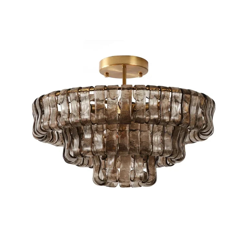 Anew Italian Glass Flush Mount Chandelier, Modern Tiered Glass Fixture