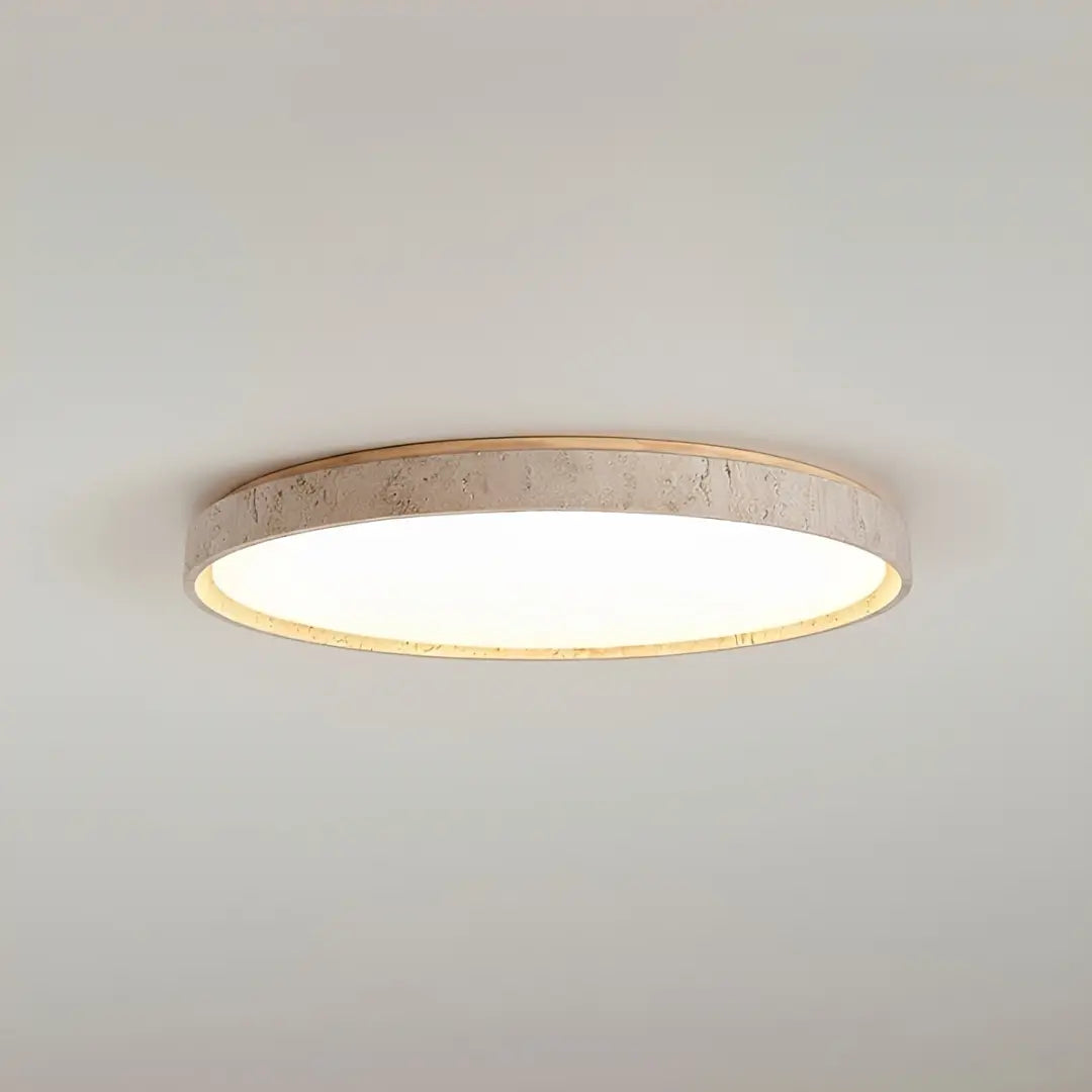 Dara Travertine Round Ceiling Light, Modern Minimalist Wood-Tone Fixture