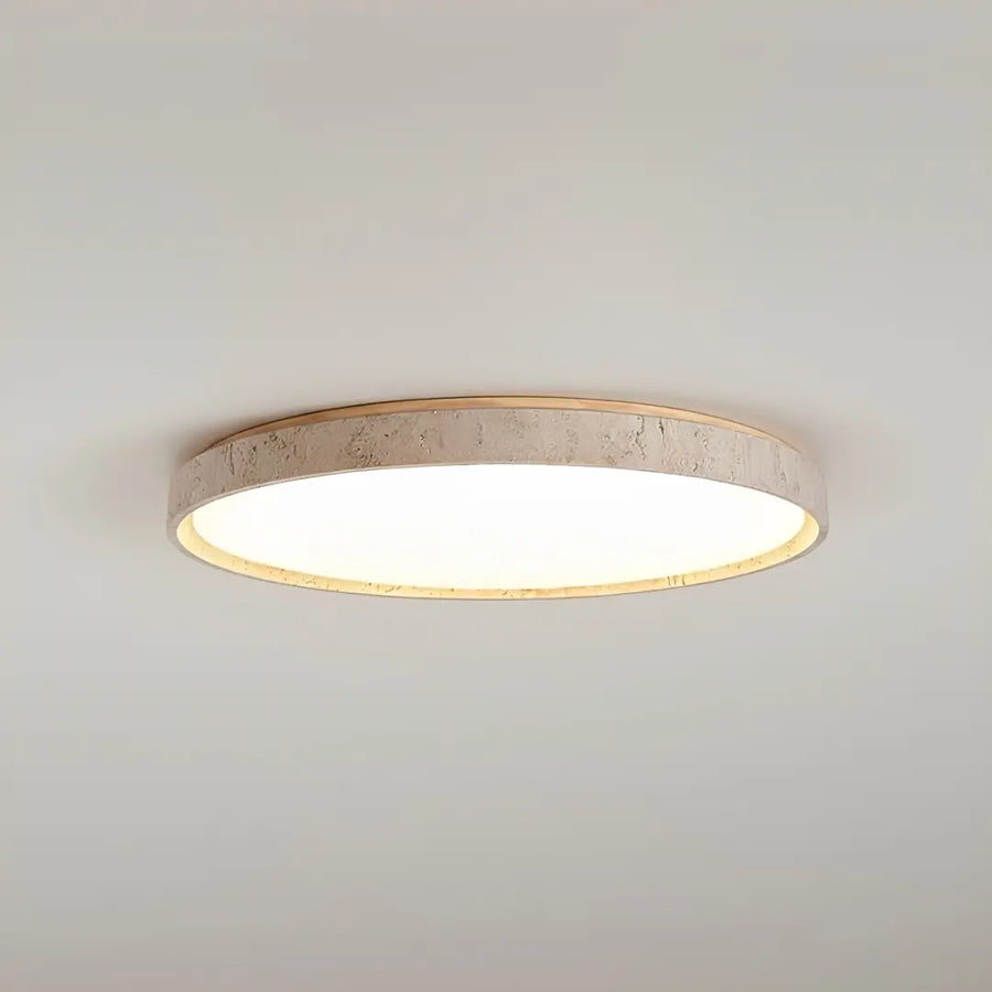 Dara Travertine Round Ceiling Light, Modern Minimalist Wood-Tone Fixture