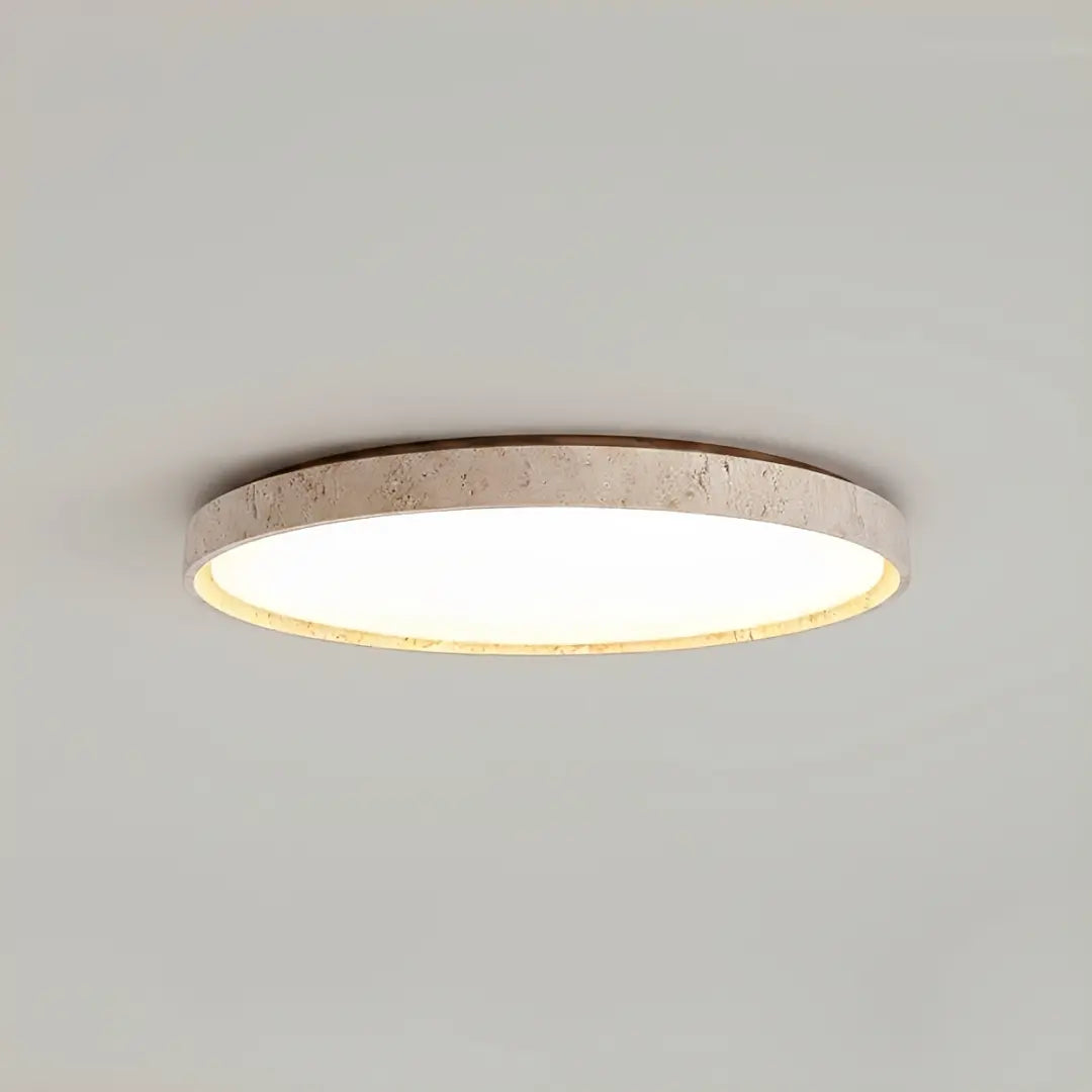 Dara Travertine Round Ceiling Light, Modern Minimalist Wood-Tone Fixture