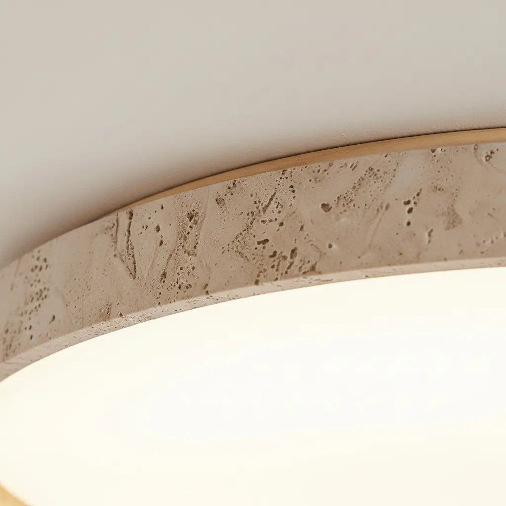 Dara Travertine Round Ceiling Light, Modern Minimalist Wood-Tone Fixture