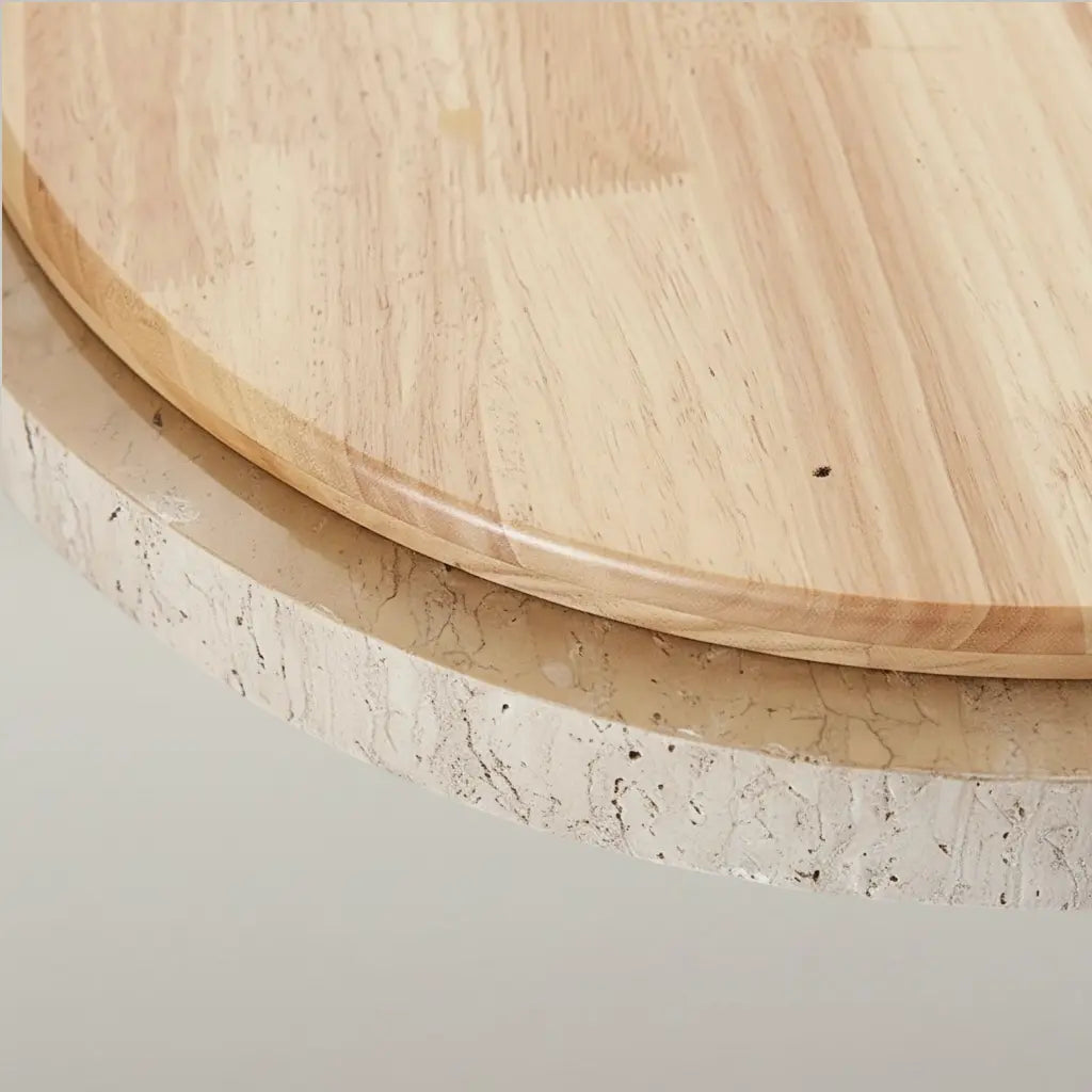 Dara Travertine Round Ceiling Light, Modern Minimalist Wood-Tone Fixture