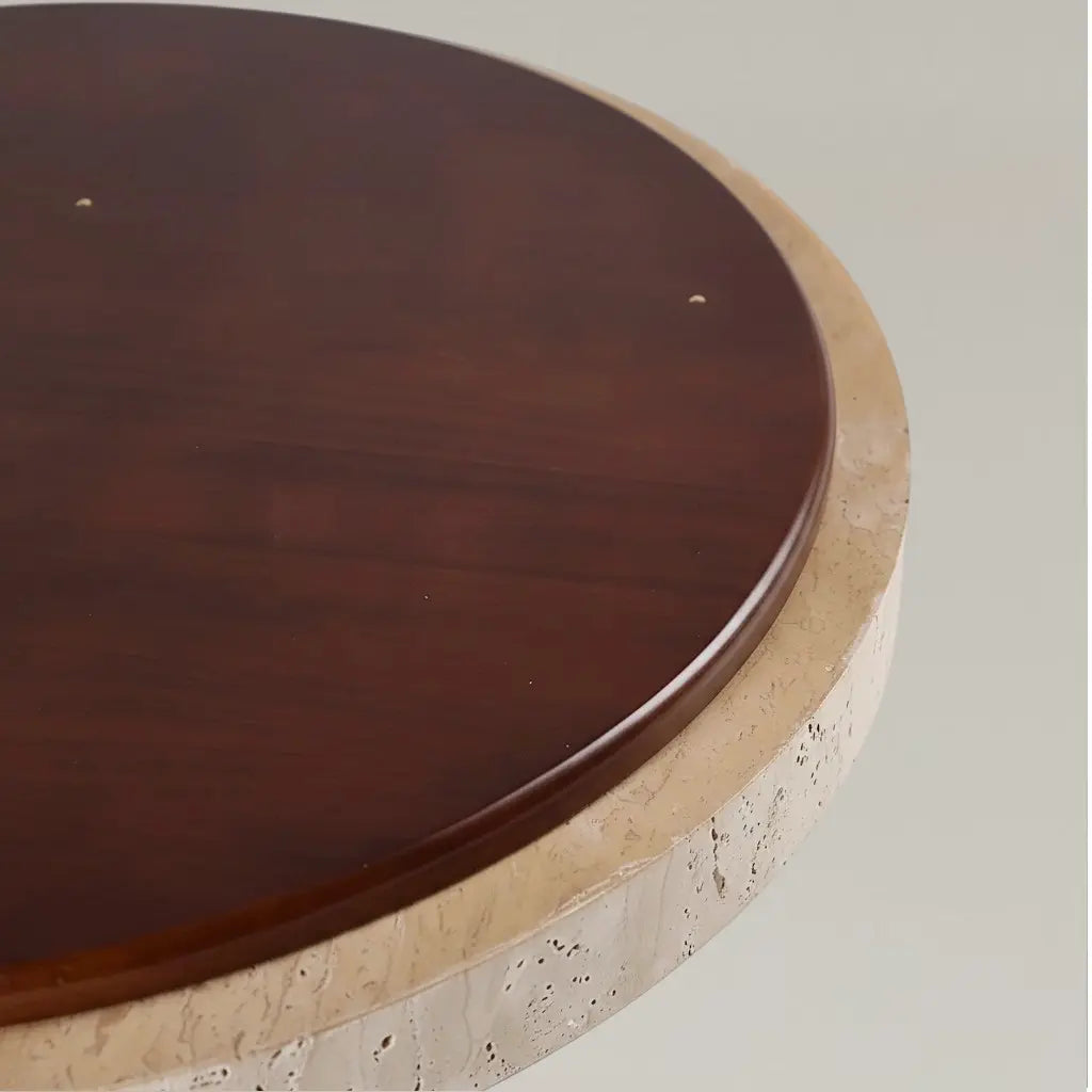 Dara Travertine Round Ceiling Light, Modern Minimalist Wood-Tone Fixture