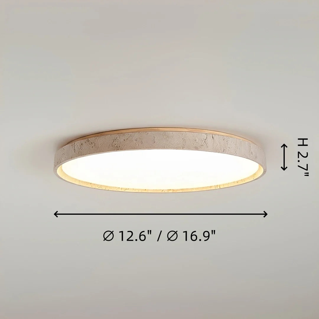 Dara Travertine Round Ceiling Light, Modern Minimalist Wood-Tone Fixture