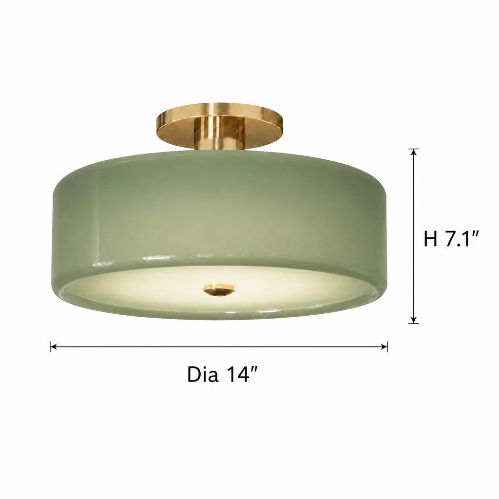 Evron Drum Semi Flush Mount Ceiling Light, Modern Glass and Porcelain Fixture
