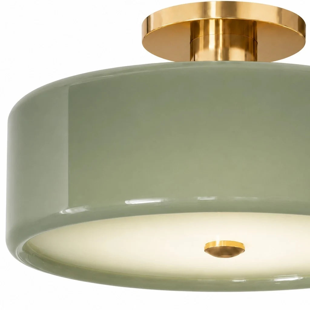Evron Drum Semi Flush Mount Ceiling Light, Modern Glass and Porcelain Fixture