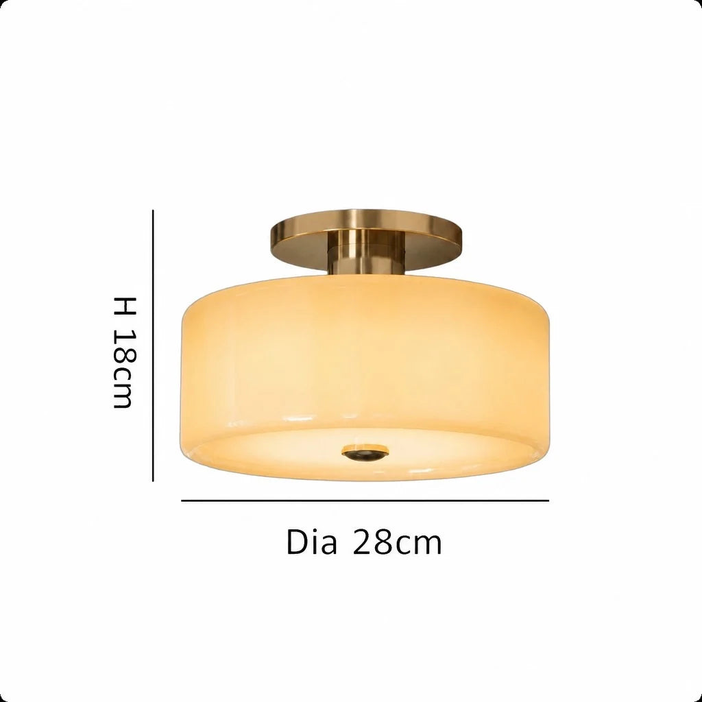 Evron Drum Semi Flush Mount Ceiling Light, Modern Glass and Porcelain Fixture