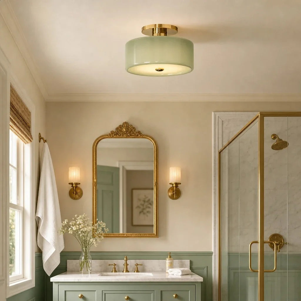 Evron Drum Semi Flush Mount Ceiling Light, Modern Glass and Porcelain Fixture