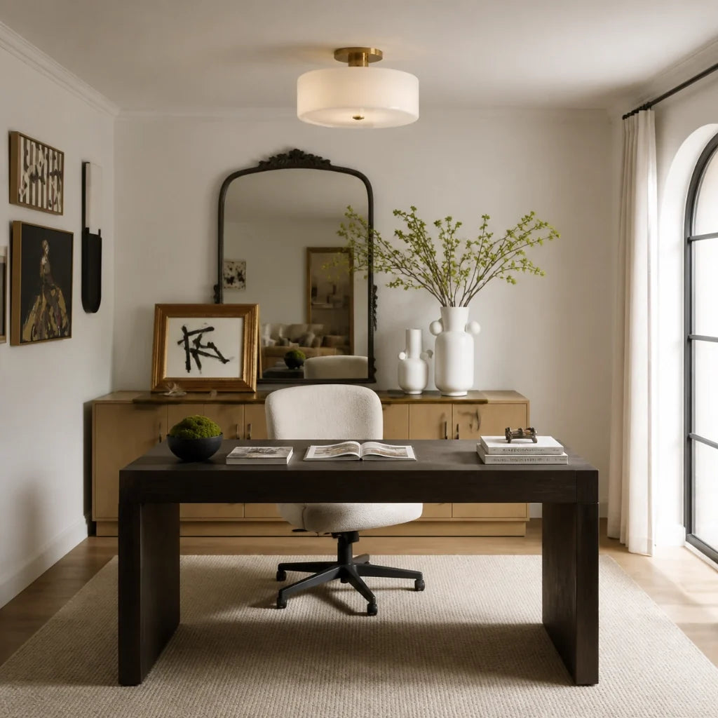 Evron Drum Semi Flush Mount Ceiling Light, Modern Glass and Porcelain Fixture