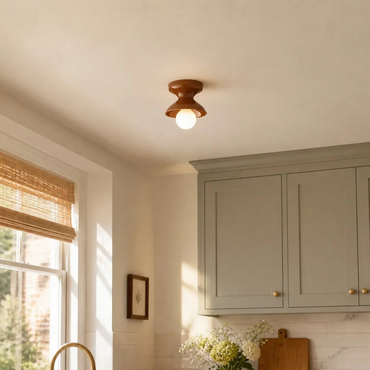 Jenna Ceramic Ceiling Light, Modern Colorful Flush Mount Single-Light Fixture