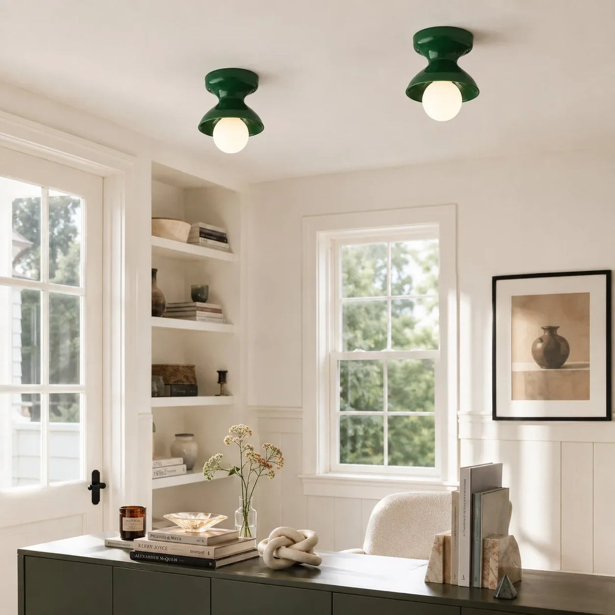 Jenna Ceramic Ceiling Light, Modern Colorful Flush Mount Single-Light Fixture