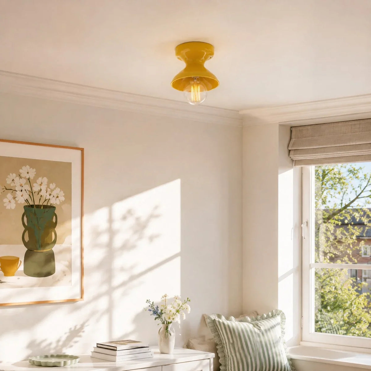 Jenna Ceramic Ceiling Light, Modern Colorful Flush Mount Single-Light Fixture