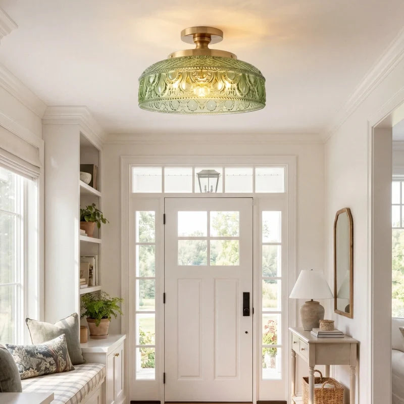 Jules Textured Glass Disc Ceiling Light, Modern Flush Mount Single-Light Fixture