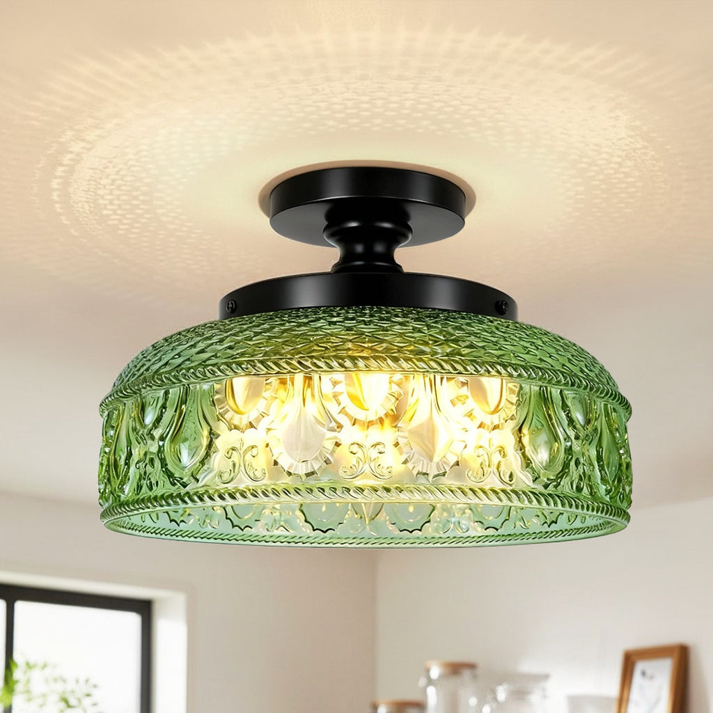 Jules Textured Glass Disc Ceiling Light, Modern Flush Mount Single-Light Fixture