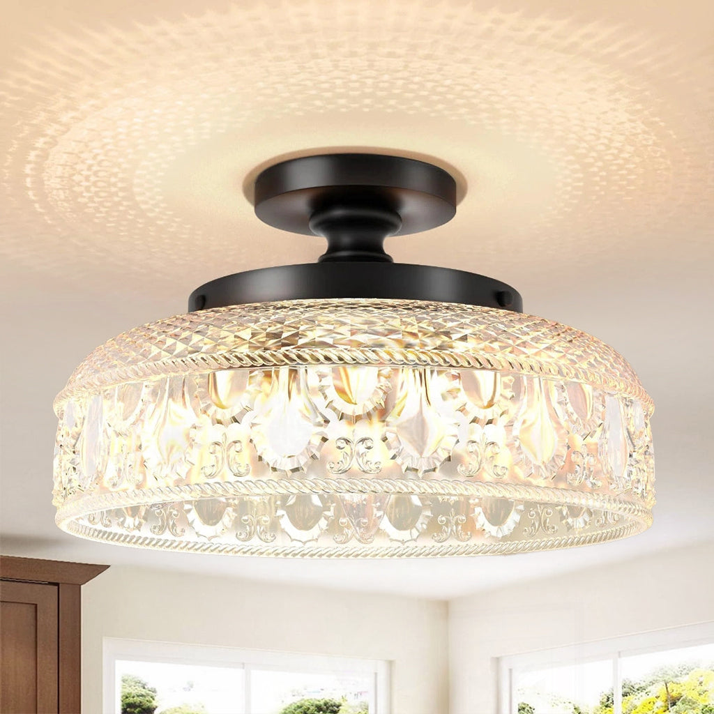 Jules Textured Glass Disc Ceiling Light, Modern Flush Mount Single-Light Fixture