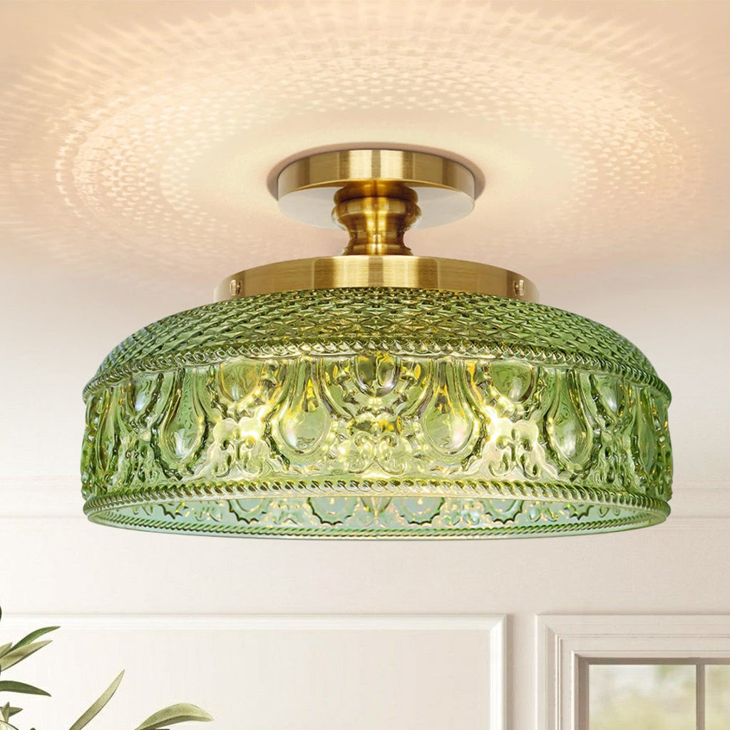 Jules Textured Glass Disc Ceiling Light, Modern Flush Mount Single-Light Fixture