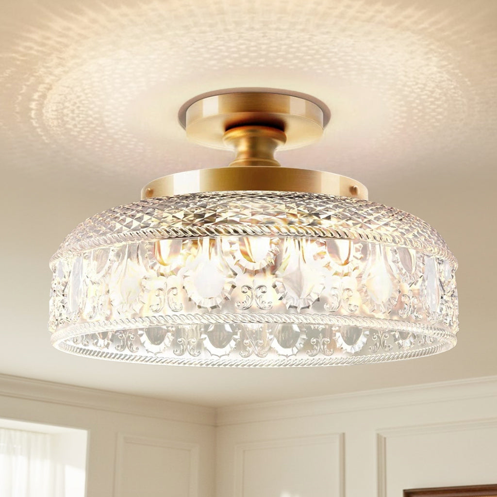 Jules Textured Glass Disc Ceiling Light, Modern Flush Mount Single-Light Fixture