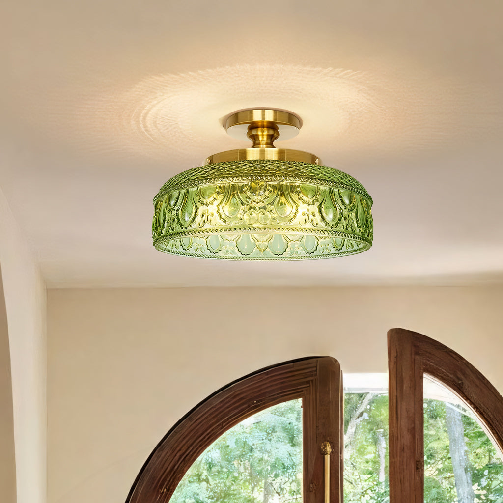Jules Textured Glass Disc Ceiling Light, Modern Flush Mount Single-Light Fixture
