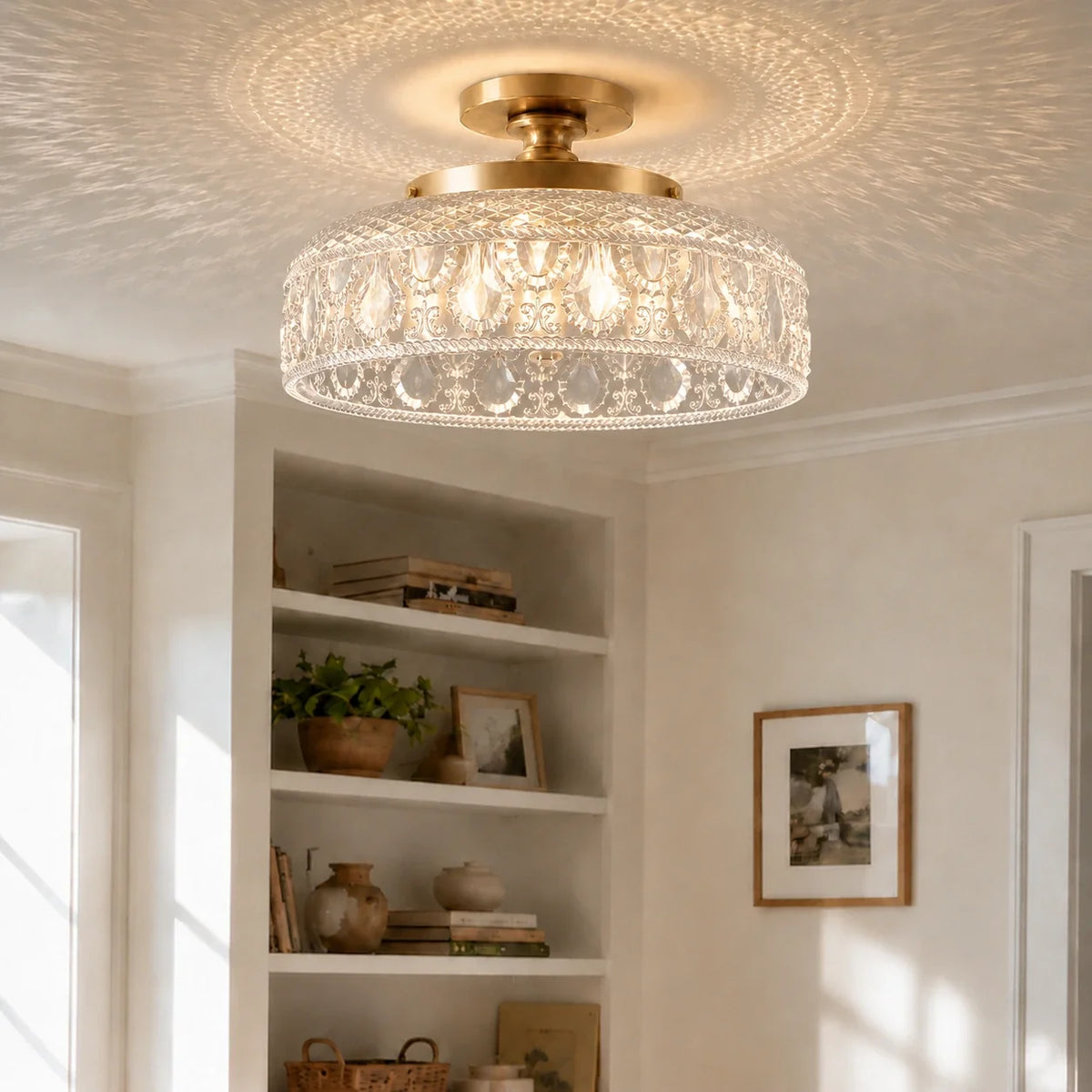 Jules Textured Glass Disc Ceiling Light, Modern Flush Mount Single-Light Fixture