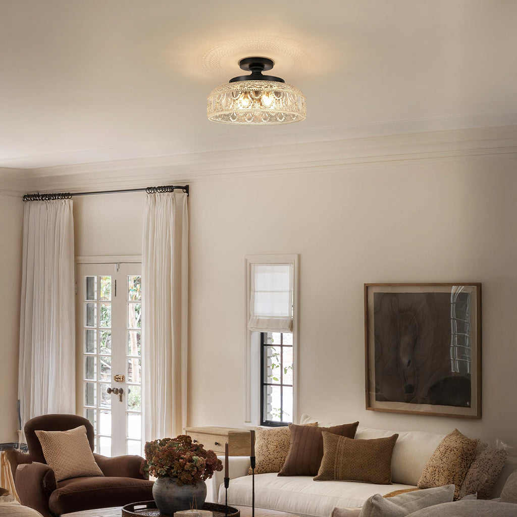 Jules Textured Glass Disc Ceiling Light, Modern Flush Mount Single-Light Fixture