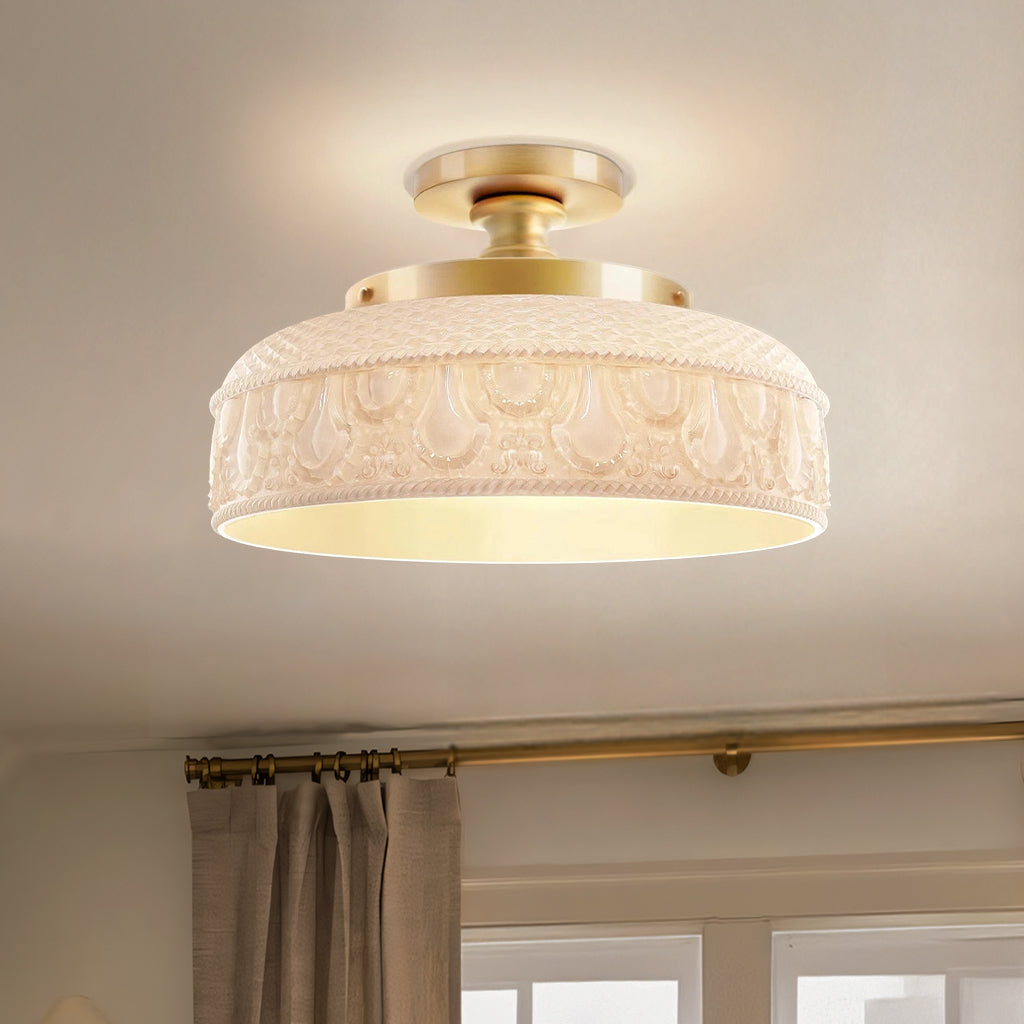 Jules Textured Glass Disc Ceiling Light, Modern Flush Mount Single-Light Fixture